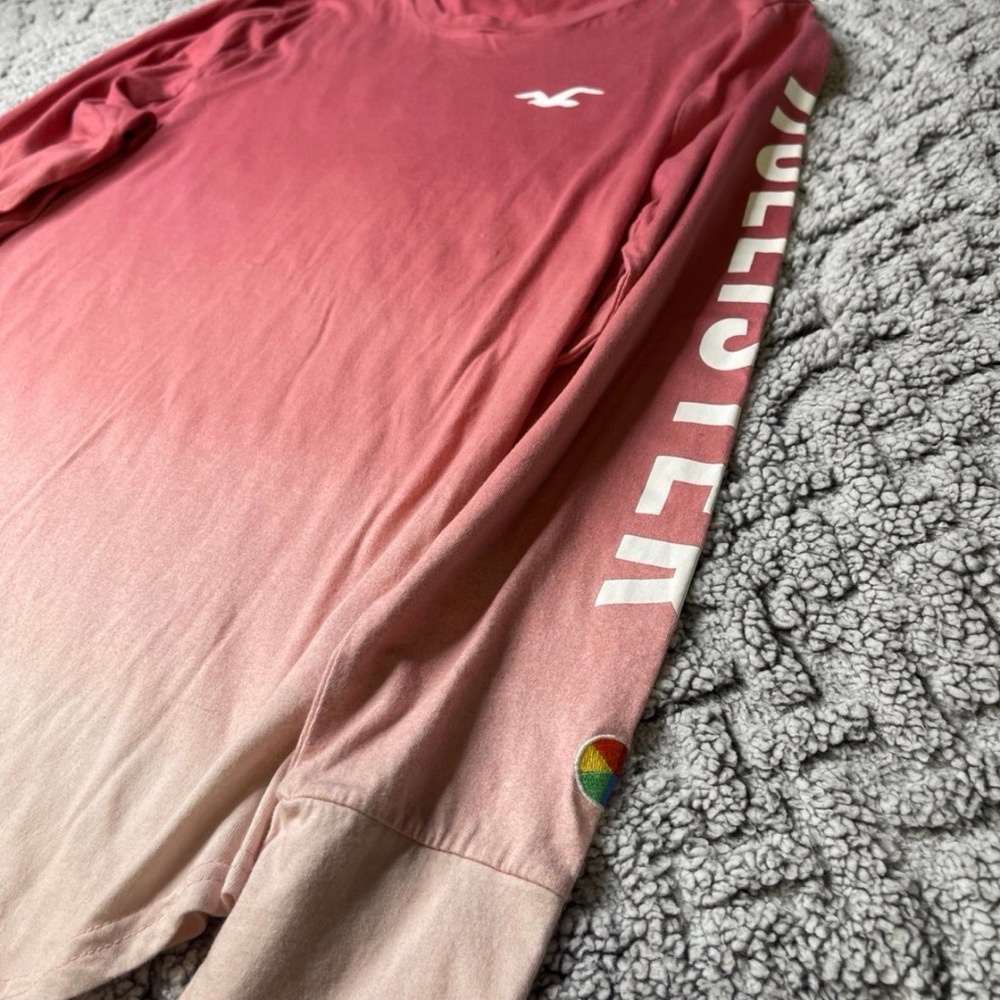 Hollister Women's Long Sleeve Pink Ombre Tee - Picture 3 of 6